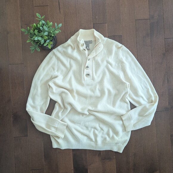 CREAM BEIGE BUTTON DETAIL VINTAGE KNIT SWEATER - Picture 1 of 3